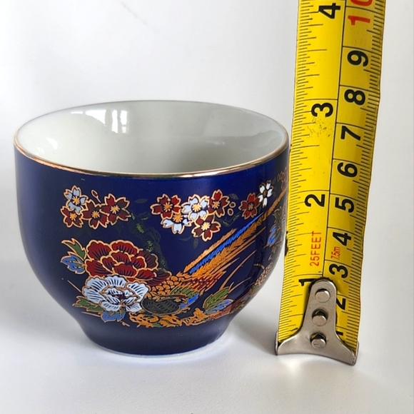 Vintage Kutani Japanese Porcelain Teapot & 4 Cups-Cobalt Blue Flowers Gold Rim - Picture 9 of 9